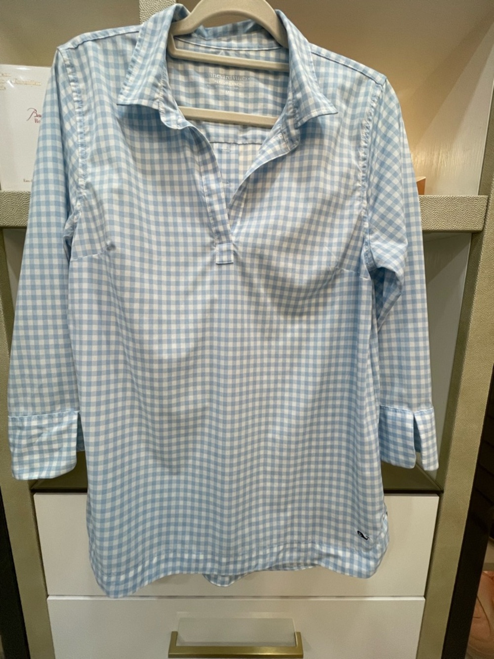 Vineyard Vines Blue and White Gingham Performance Shirt Size Medium